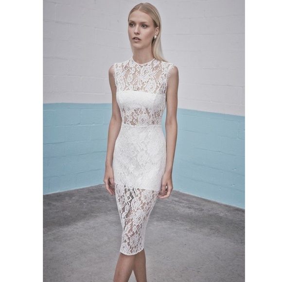 Alexis Dresses & Skirts - Alexis Leni White Lace Panel Midi Dress